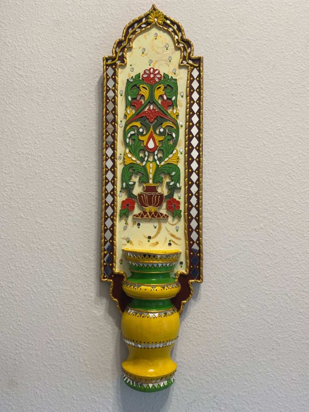 Handpainted Floral Wall Sconce in Yellow & Green